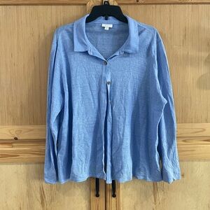 J. Jill love linen blue collared button front shirt shacket  staple Beachy boho